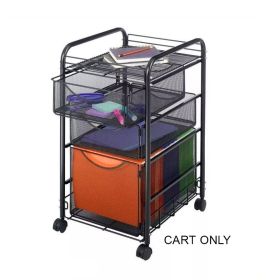 Black Metal Steel Mesh Mobile Filing Cabinet Cart with 2 Drawers and Wheels