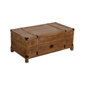 Rustic Single Drawer Mango Wood Coffee Table with Lift Top Storage & Compartments; Brown; DunaWest
