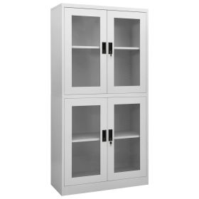 Office Cabinet Light Gray 35.4"x15.7"x70.9" Steel and Tempered Glass
