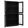 Office Cabinet Black 35.4"x15.7"x70.9" Steel and Tempered Glass