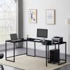 U-shaped Computer Desk, Industrial Corner Writing Desk with CPU Stand, Gaming Table Workstation Desk for Home Office(Black) YJ