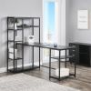 Free shipping Office Computer desk with multiple storage shelves, Modern Large Office Desk with Bookshelf and storage space(Black)