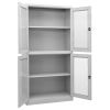 Office Cabinet Light Gray 35.4"x15.7"x70.9" Steel and Tempered Glass