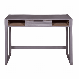 44 Inch Minimalist Single Drawer, Mago Wood, Entryway Console Table Desk, Textured Groove Lines, Gray (Color: gray)