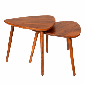 18,16 Inch 2 Piece Grain Guitar Pick Style Nesting Side Table Set, Acacia Wood, Brown (Color: Brown)