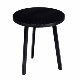 18 Inch Round Mango Wood Side End Table, Grooved Design, Metal Legs, Black (Color: Black)