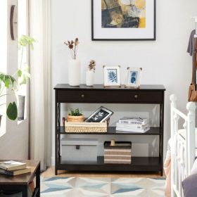Console Table 3-Tier with Drawer and Storage Shelves (Color: coffee)
