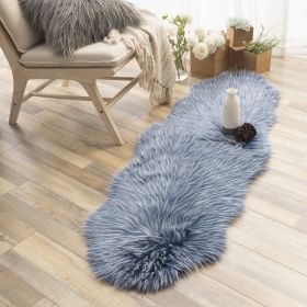 Ashler Faux Peacock Fur Shaped Rug Area Rug Soft Faux Sheepskin Rugs Fluffy Carpet for Bedroom;  Living Room;  Kids Room Mat (Color: dark blue, size: 2x6ft(60*180cm))