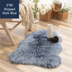 Ashler Faux Peacock Fur Shaped Rug Area Rug Soft Faux Sheepskin Rugs Fluffy Carpet for Bedroom;  Living Room;  Kids Room Mat (Color: dark blue, size: 2x3 ft(60*90cm))